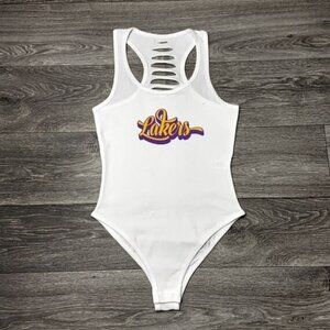 White Los Angeles Lakers Basketball Womens Bodysuit, Lakers Bodysuit, LA Lakers